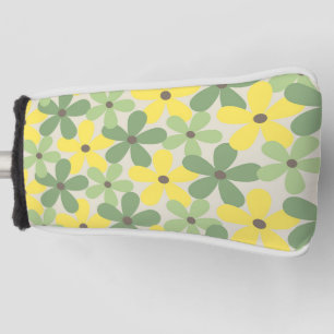 Green Yellow Retro Y2K 70s Flower Pattern Golf Head Cover