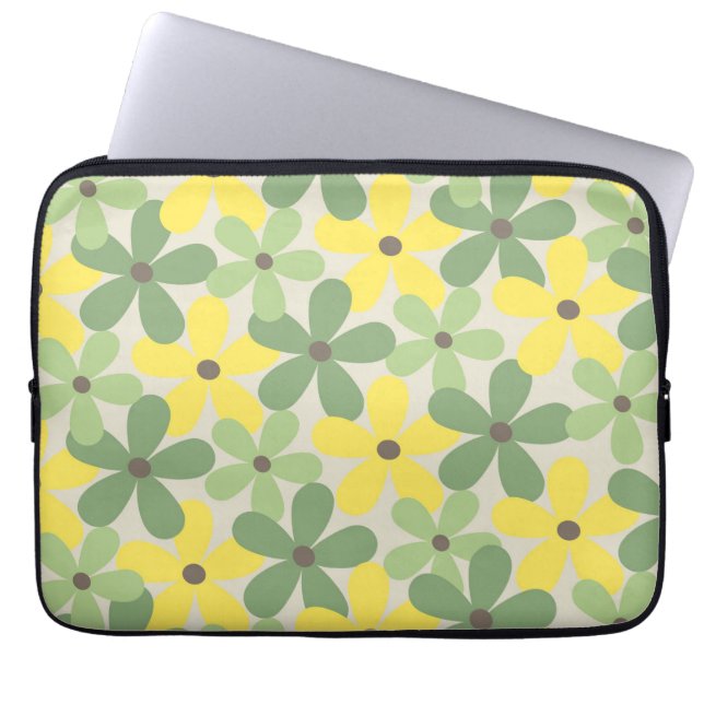 Green Yellow Retro Y2K 70s Flower Pattern Laptop Sleeve (Front)