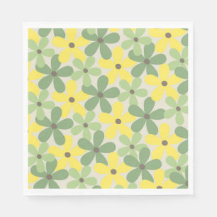 Green Yellow Retro Y2K 70s Flower Pattern Napkin