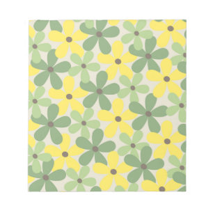Green Yellow Retro Y2K 70s Flower Pattern Notepad
