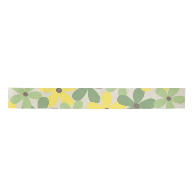 Green Yellow Retro Y2K 70s Flower Pattern Satin Ribbon (Front)