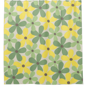 Green Yellow Retro Y2K 70s Flower Pattern Shower Curtain