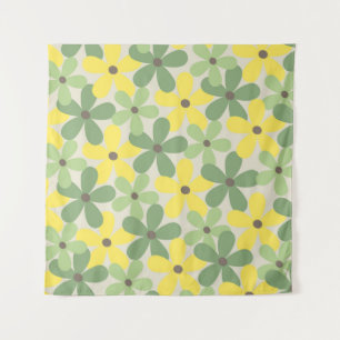 Green Yellow Retro Y2K 70s Flower Pattern Tapestry