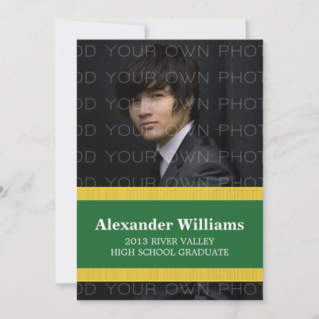 Green/Yellow School Colour Stripes Grad Invite (Front)