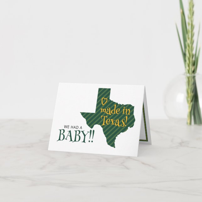 Green/Yellow Striped Made in Texas Photo Baby Announcement (Front)