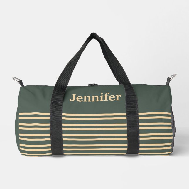Green Yellow Stripes Personalise Pattern Small Duffle Bag (Front)