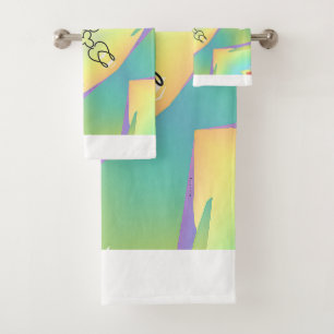 Green Yellow Three Point Geo  Bath Towel Set