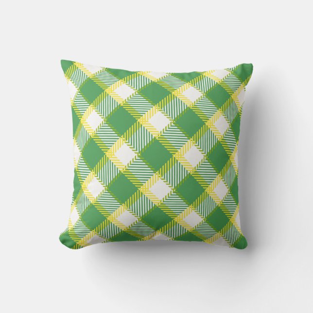 Green & Yellow Tones Plaid Geometric Pattern Cushion (Front)