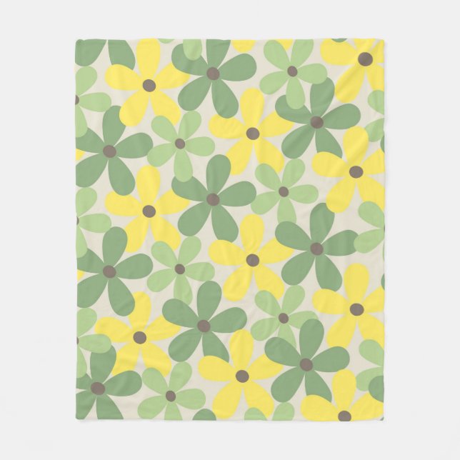 Green Yellow Tropical Floral Botanical Summer Fleece Blanket (Front)