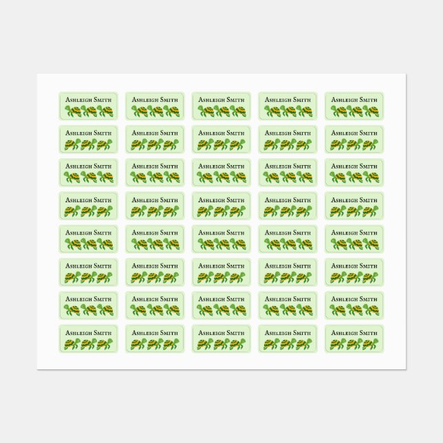 Green Yellow Turtle Children's Name Labels (Sheet)