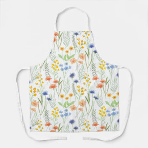 Green Yellow Watercolor Wildflower  Apron