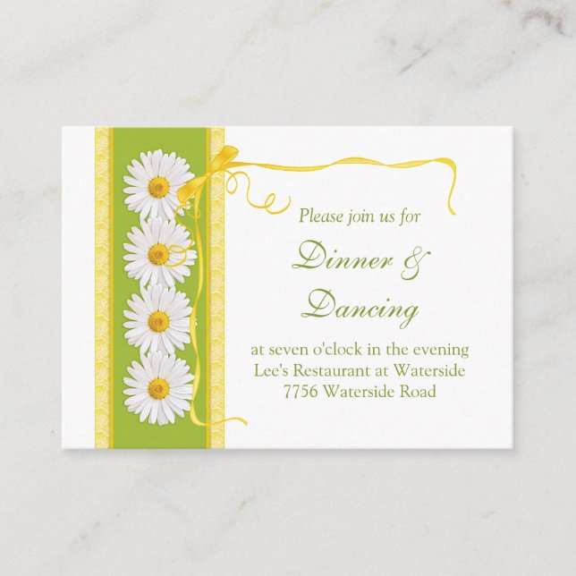 Green Yellow White Daisy Wedding Reception Card (Front)