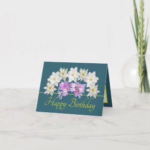 Green Yellow White Purple Bouquet Happy Birthday Card