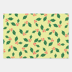 Green Yellow White Red Mistletoe Pattern Wrapping Paper Sheet
