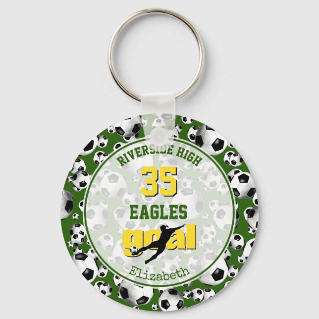 green yellow white school team spirit girls soccer key ring (Front)
