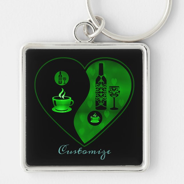 Green Yin & Yang Coffee & Wine  Key Chain (Front)