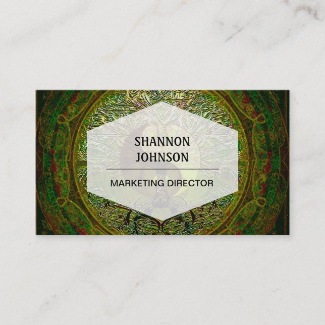 Green Yin Yang Mandala with Tree of Life Business Card (Front)