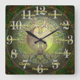 Green Yin Yang with Positive Words Square Wall Clock