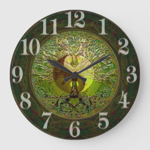 Green Yin Yang with Tree of Life Large Clock
