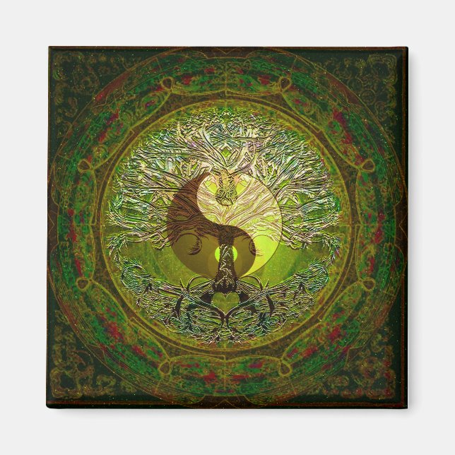 Green Yin Yang with Tree of Life Magnet (Front)