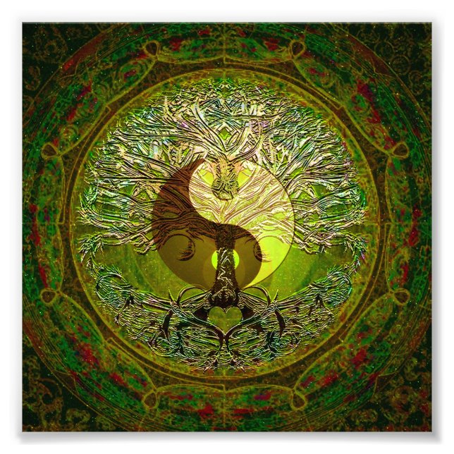 Green Yin Yang with Tree of Life Photo Print (Front)