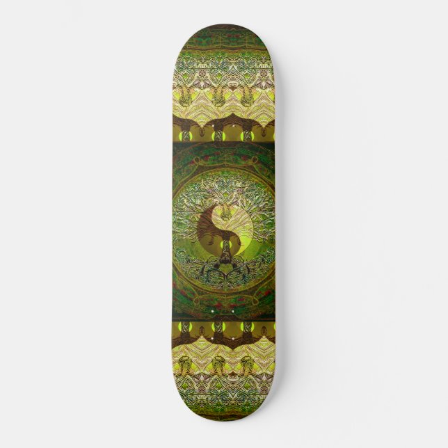 Green Yin Yang with Tree of Life Skateboard (Front)
