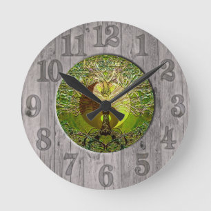 Green Yin Yang with Wood Frame Round Clock