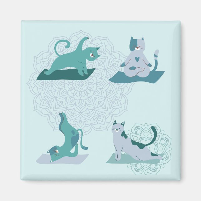 Green Yoga Cats Magnet (Front)