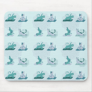 Green Yoga Cats Mouse Pad