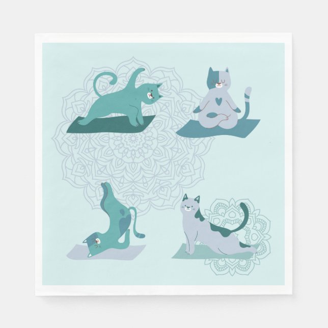 Green Yoga Cats Napkin (Front)