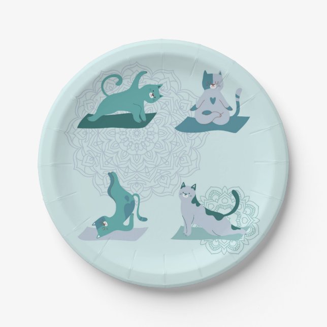 Green Yoga Cats Paper Plate (Front)