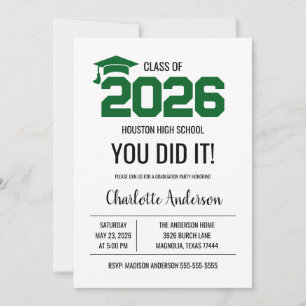 Green You Did It Graduation Photo Invitation