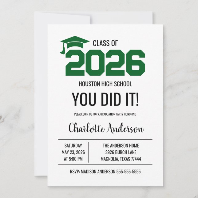 Green You Did It Graduation Photo Invitation (Front)