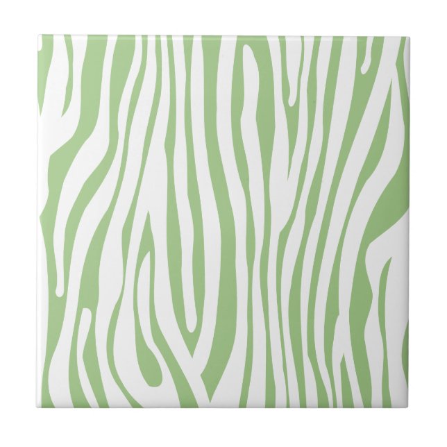 Green Zebra Animal Print Pattern Ceramic Tile (Front)