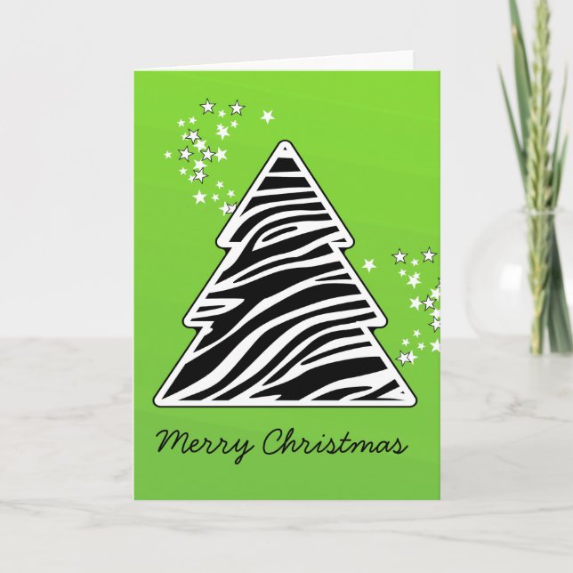 Green Zebra Christmas Tree Holiday Card (Front)
