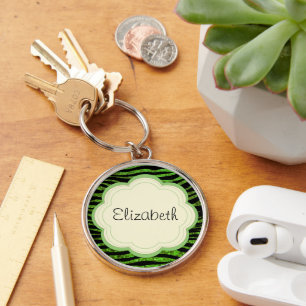 Green Zebra, Glitter Zebra, Zebra Print, Your Name Key Ring