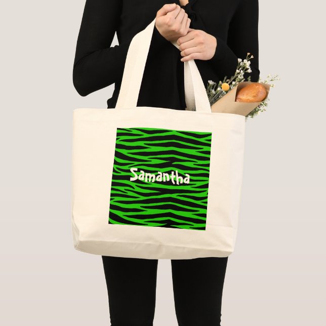 Green Zebra Large Tote Bag (Front (Product))