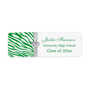 Green zebra pattern, ribbon Graduation label Return Address Label