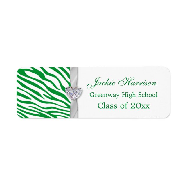 Green zebra pattern, ribbon Graduation label Return Address Label (Front)