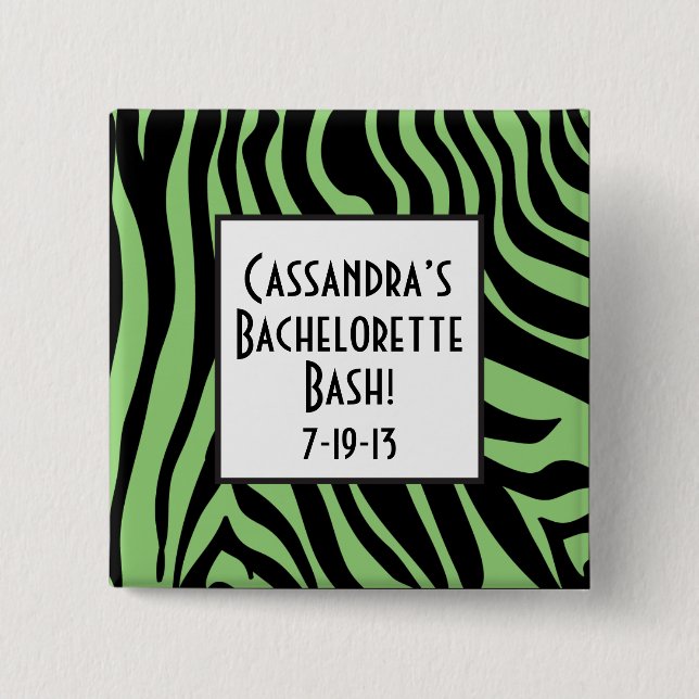 Green Zebra Print Bachelorette Button (Front)