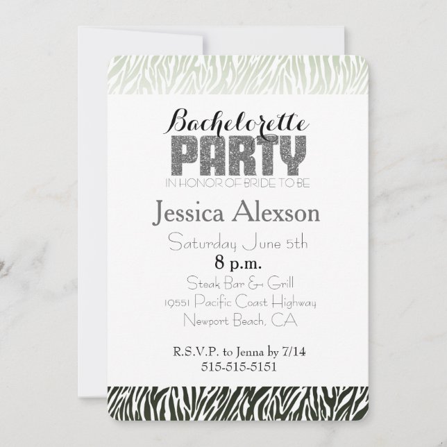 Green Zebra Print Bachelorette Invitation (Front)