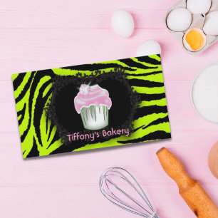 green zebra print baker bakery Pink Cupcake Business Card