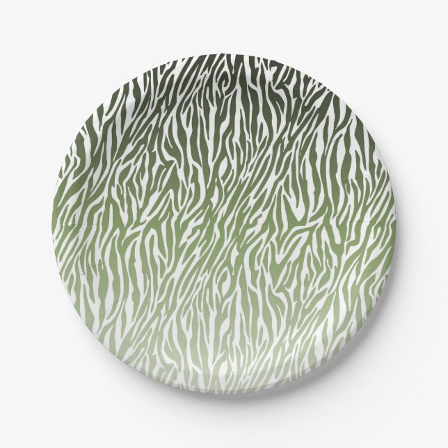 Green Zebra Print Ombre Paper Plate (Front)