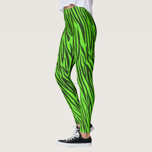 Green Zebra Stripes Animal Print Pattern Leggings