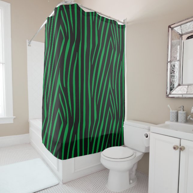 Green Zebra Stripes Shower Curtain (In Situ)