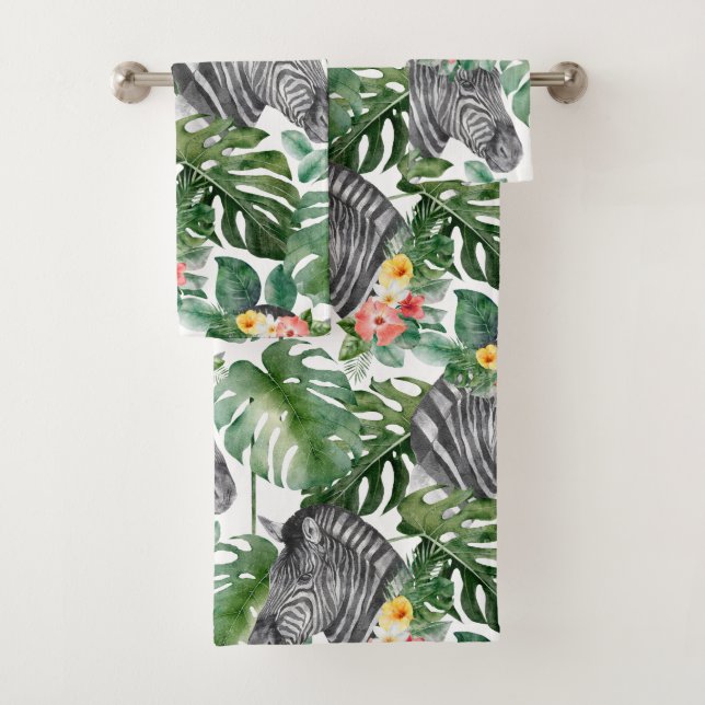 Green Zebra Tropical Trendy Fabulous Pattern Bath Towel Set (Insitu)