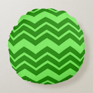 Green Zig Zag Chevron Pattern Design  Round Cushion
