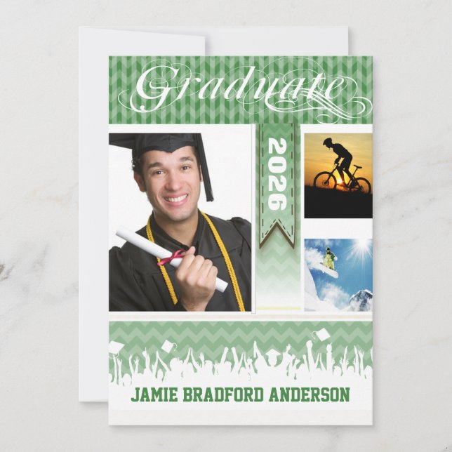 Green Zig Zag Senior 3 Pictures Class of Announcement (Front)