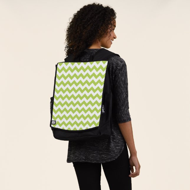 Green Zigzag, Green Chevron, Geometric Pattern Backpack (Worn)