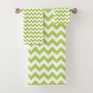 Green Zigzag, Green Chevron, Geometric Pattern Bath Towel Set